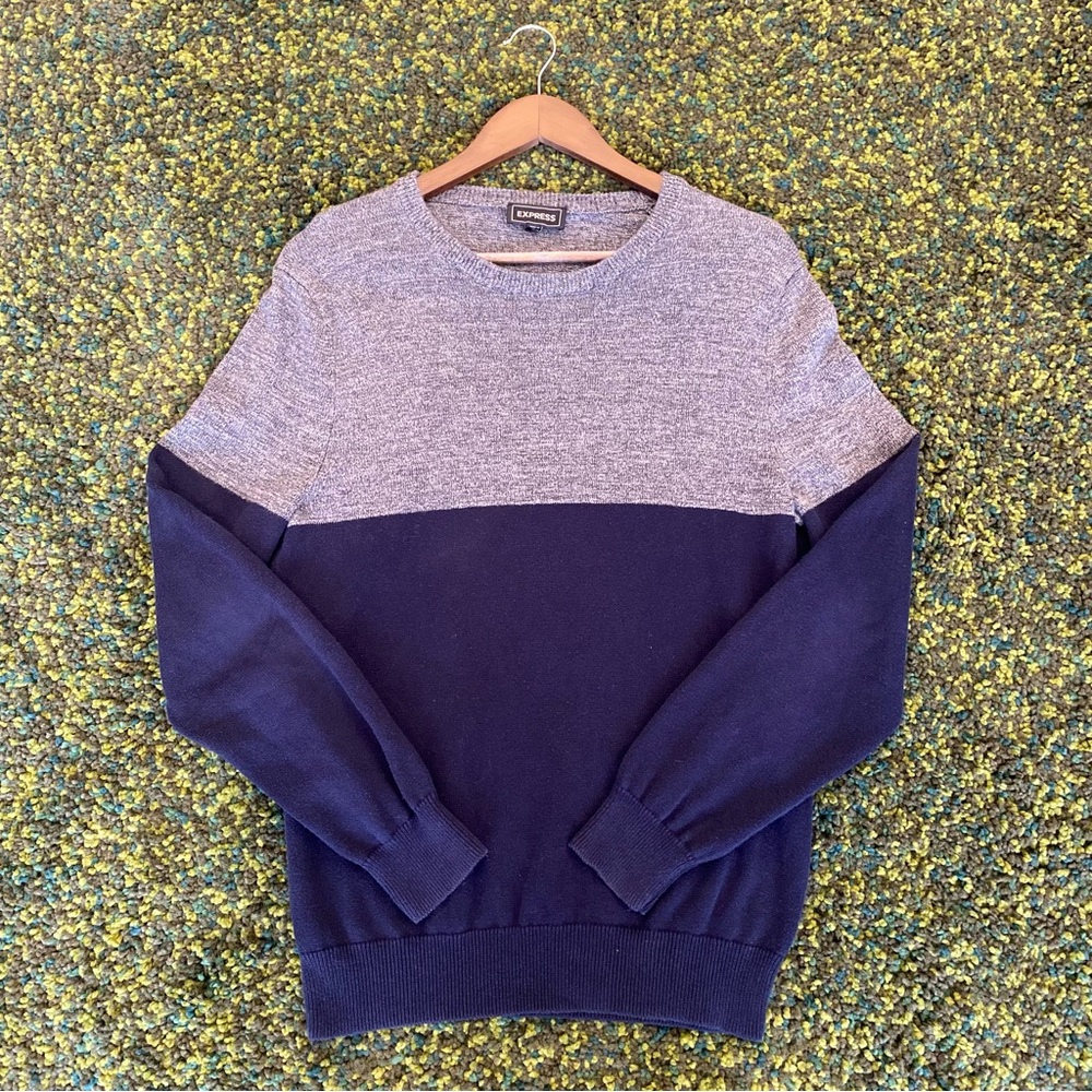 Men's Express Sweater - Gray And Navy Blue, Size Small